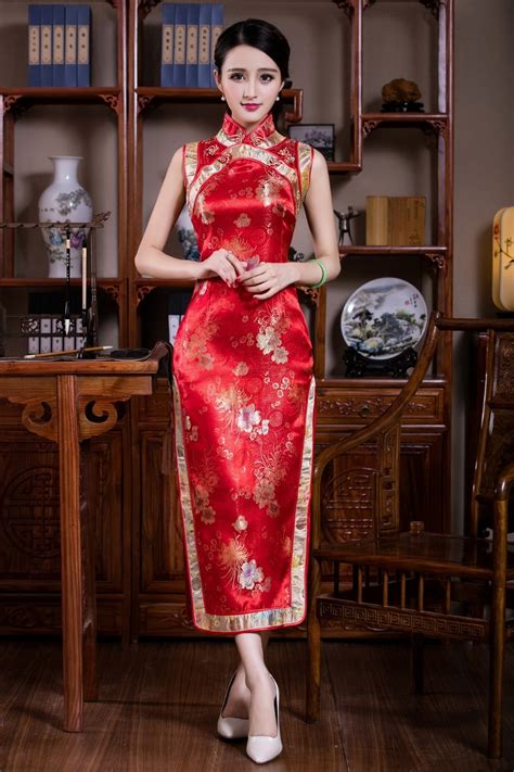 chinese traditional dress women s satin long cheongsam size s 2xl in