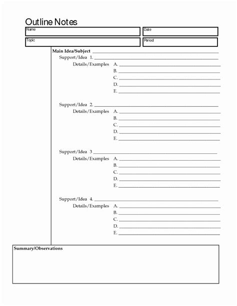 note  template word inspirational    outline notes