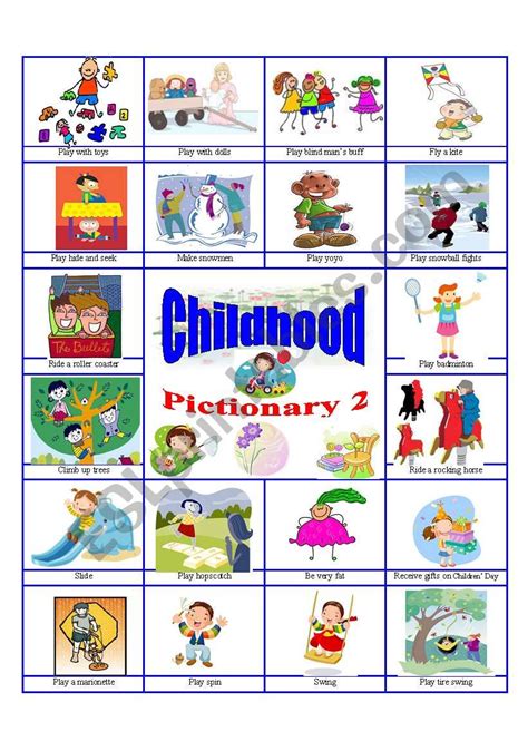 childhood pictionary  esl worksheet  phnhu