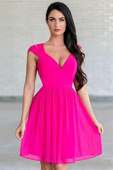 dual strap  shoulder chiffon dress  hot pink pink dress short dresses chiffon dress