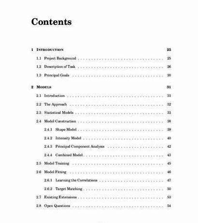 sample table  contents page  thesis writing
