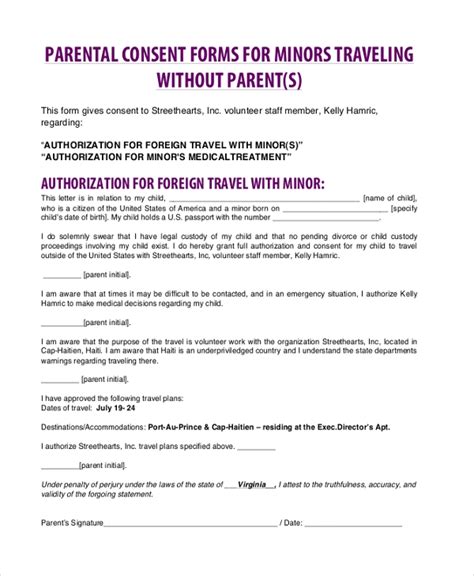sample child travel consent forms   ms word
