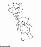 Bear Coloring Valentines Balloons Heart Valentine Flying sketch template