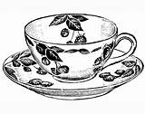 Tea Cup Drawing Teacup Coloring Cups Pages Vintage Clipart Printable Sketch Teapot Print Adult Coffee Drawings Pots Embroidery Sheets Outline sketch template