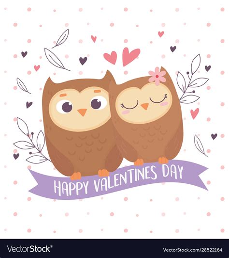 happy valentines day cute couple owls heart love vector image
