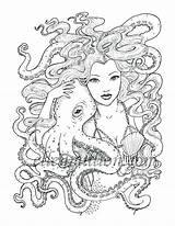 Coloring Digital Mermaid Pages Adults Beautiful Monster Octopus Tentacle Adult Stamp High Digi Friends Scrapbooking Getcolorings Sheets Cards Designlooter Books sketch template