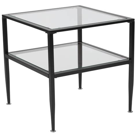Flash Furniture Newport Collection Glass End Table With Black Metal