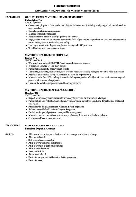 rare material handler resume printable resume