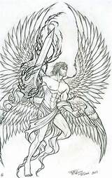 Archangel Angel Outline Angels Levin Warrior Religious Outlines Flash sketch template