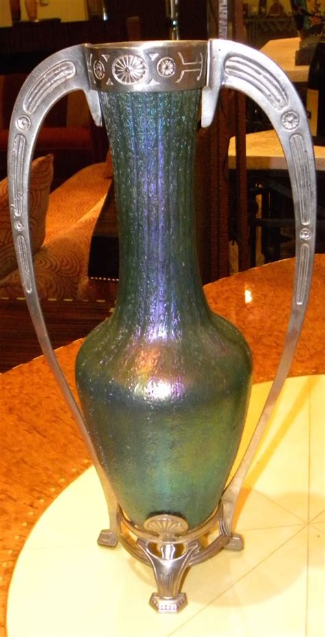 Art Nouveau Loetz Glass Vase With Metalwork Glass Art Deco Collection