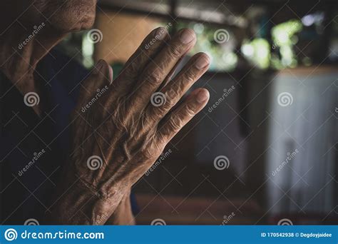 Praying Hands Of Buddhism Elderly Woman God For Religion