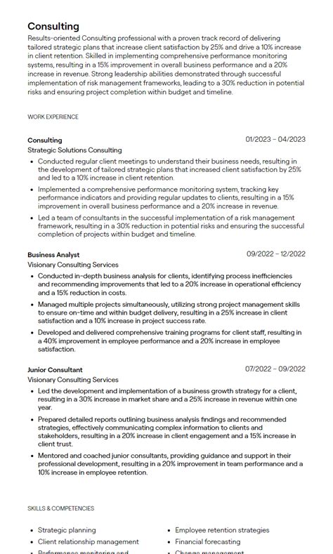consulting resume examples  guidance