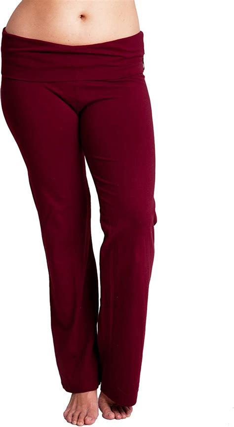 burgundy ladies  size fold  waist cotton yoga pants amazonca clothing shoes