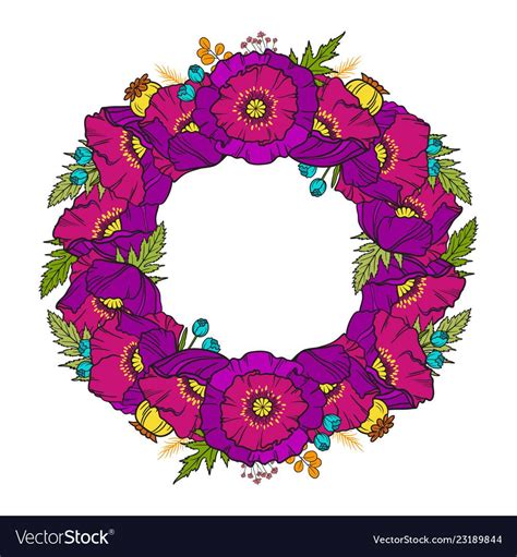 poppy wreath isolated  white vector floral frame template