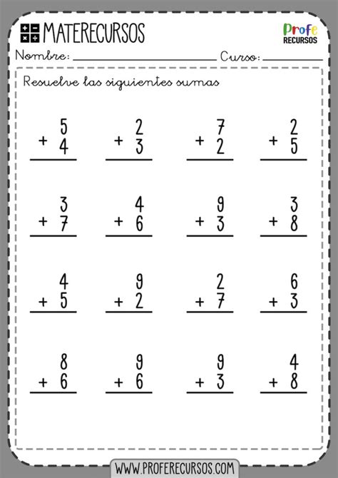 fichas de sumas de  digito cifra ejercicios de matematicas
