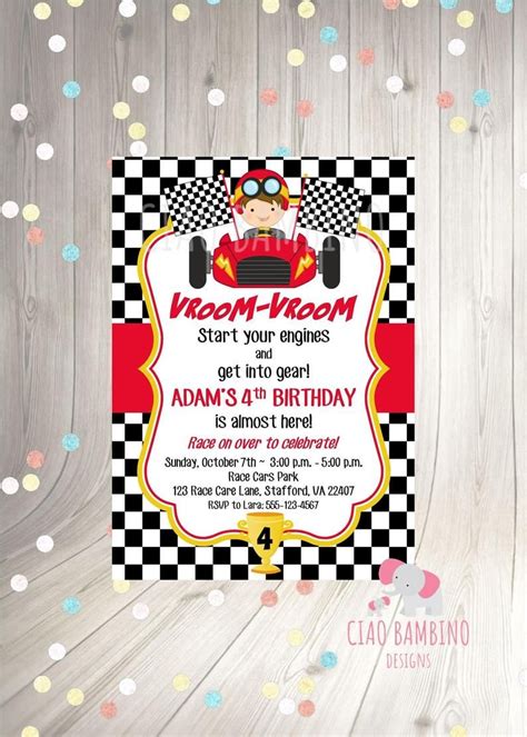 Printable Race Car Birthday Party Invitation Personalized Racing