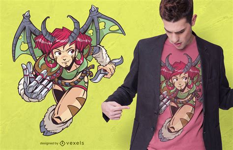 anime demon girl t shirt design vector download