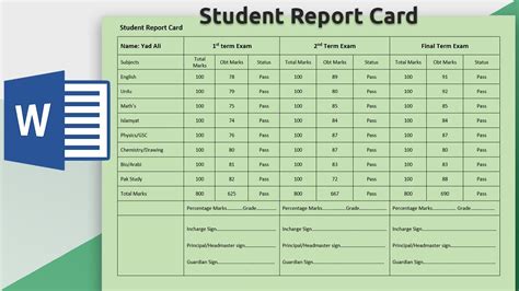 create student report card  ms word  making result