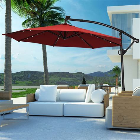 costway ft patio offset umbrella solar led degrees rotation burgundy walmartcom