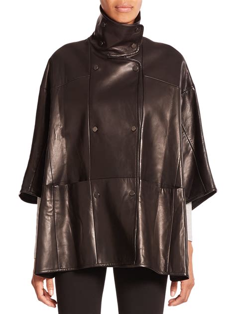 vince leather cape coat in brown lyst
