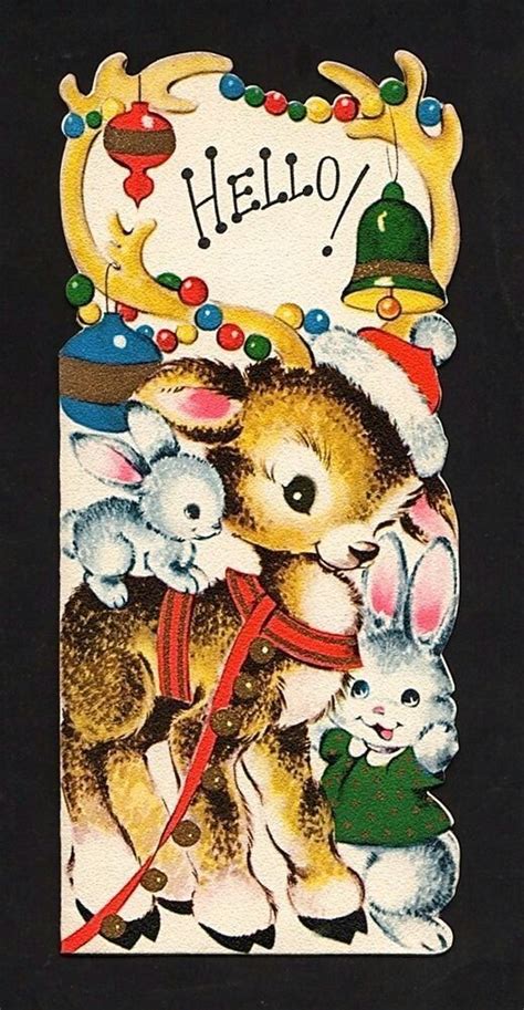reindeer and bunnies vintage christmas cards christmas