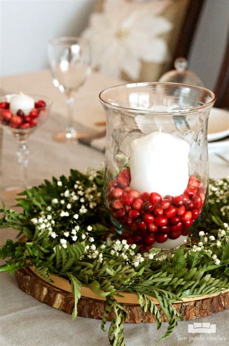 simple and natural christmas table decor two purple couches