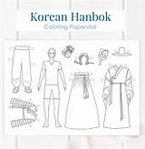 Korean Hanbok Coloring Paper Traditional Korea Printable Dolls Etsy Pages Paperdoll Doll Kids Diy Crafts Sold sketch template