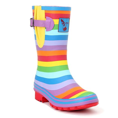 womens rain boot waterproof mid calf boots rainbow stripes cute animal print polka dot milky