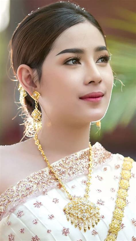 Beautiful Thai Girl In Thai Traditional Costume She Smile And Looking High Beauty Full Girl