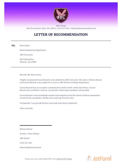 community service letter  recommendation  templates jotform