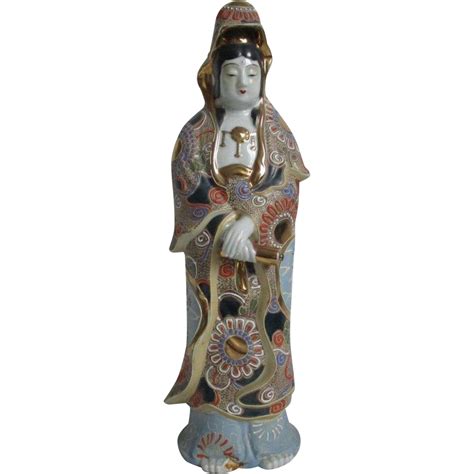 Japanese Vintage Kutani Porcelain Okimono Or Statue Of Kannon From