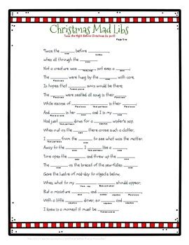 twas  night  christmas mad lib grades    tpt