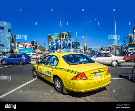 yellow cab   streets  melbourne australia stock photo alamy