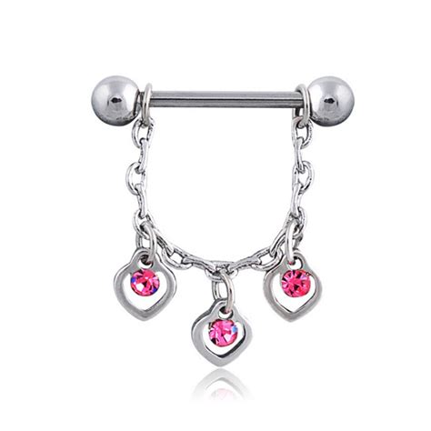 2pcs New Arrival Dangle Nipple Rings Heart Crystal Stainless Steel