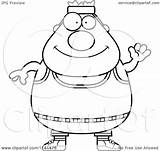Waving Plump Gym Man Clipart Cartoon Outlined Coloring Vector Cory Thoman Royalty sketch template