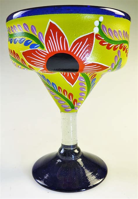 Mexican Margarita Glass 15oz Hand Painted Pop Designs Yellow