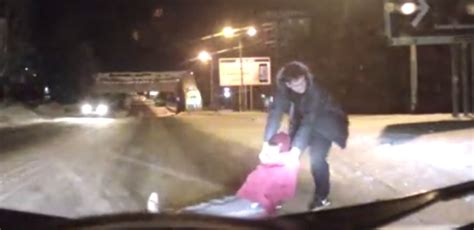 Drunk Russian Woman Caught On Dashcam Being Dragged To Side Of The Road