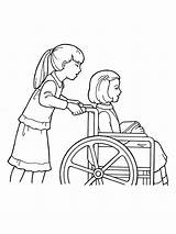 Drawing Helping Wheelchair Girl Others Primary Another Drawings Line Pushing Easy Lds Children Coloring Pages Young Girls Illustration Getdrawings Being sketch template