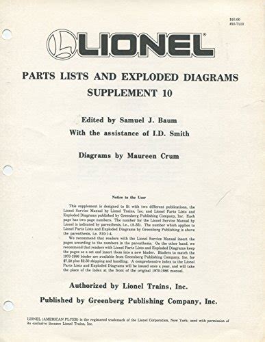 lionel parts lists  exploded diagrams  unknown author  abebooks
