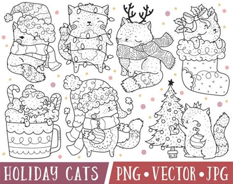 christmas cat clipart images cute cat holiday clipart etsy