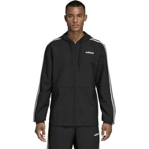 adidas essentials mens  stripes woven windbreaker jacket medium blackwhite  sale