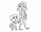 Mother Walking Child Coloring Children Daughter His Coloringcrew Book Dibujo User Registered Colored sketch template