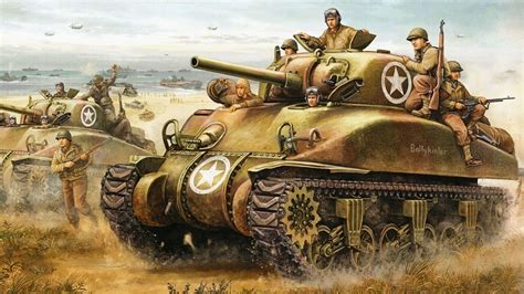 landing  normandy  day wwii vehicles tanks military combat art