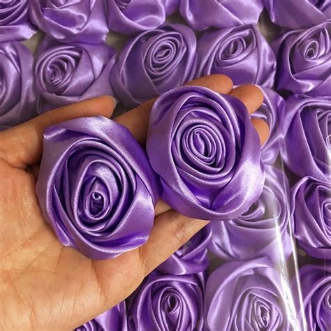 12pc lavender 50mm satin ribbon rose flower diy wedding bouquet 2