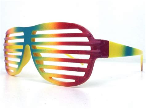 vintage 80s deadstock shutter sunglasses rainbow yellow blue etsy