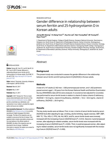 pdf gender difference in relationship between serum ferritin and 25