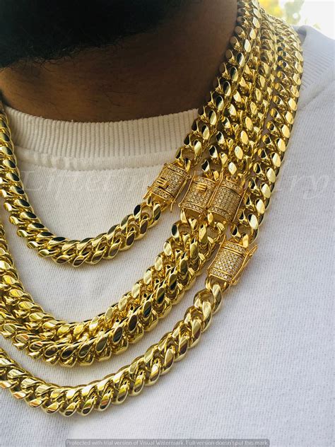 miami cuban link chain  men women  gold  layered steel mm