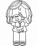 Coloring Doll Girl Holding Little Print sketch template