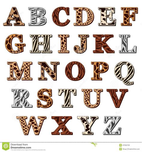 latin alphabet animal print capital letters resembling natural pattern