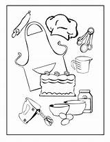 Coloring Cooking Baking Pages Utensils Printable Kitchen Clipart Drawing Color Preschool Book Little Print sketch template